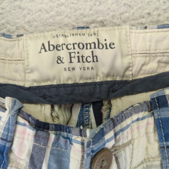 Abercrombie & Fitch Plaid Shorts Men's 28 100% Cotton Button Fly Bermuda Cargo - Picture 4 of 6